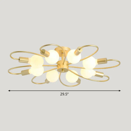 Modern Champagne Whirled Semi Flush Light For Bedroom - Stylish Metal Ceiling Fixture 8 /