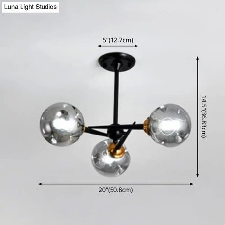 Modern Chic Multi-Light Glass Ball Chandelier - Black Wrought Iron Body Living Room Hanging Light
