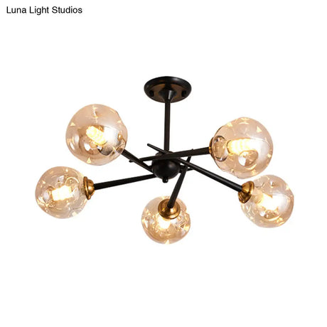 Modern Chic Multi-Light Glass Ball Chandelier - Black Wrought Iron Body Living Room Hanging Light