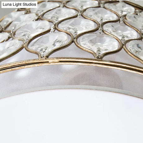 Modern Chicken Wire Iron Frame Semi Flush Light With Crystal Shell - 3 Lights Bronze Ceiling