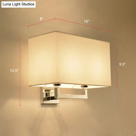 Modern Chrome 2-Light Rectangular Fabric Wall Lamp