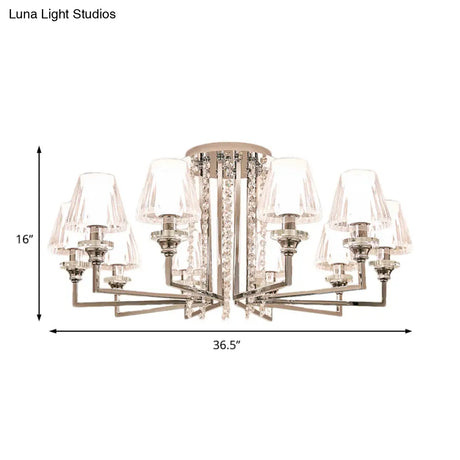 Modern Chrome Cone Ceiling Lamp With Crystal Accents - 6/8/10 Heads Semi-Mount Light