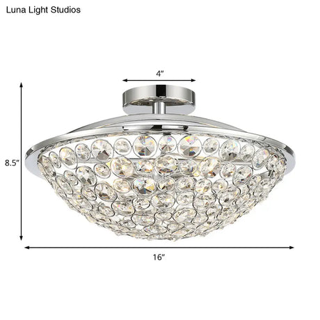 Modern Chrome Dome Ceiling Light With Crystal Accents - Semi Flush Mount For Balcony (3 Lights)