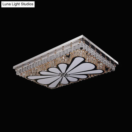 Modern Chrome Flush Mount Led Ceiling Light With Clear Crystal Accents - Perfect For Living Room