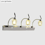 Modern Chrome Led Vanity Light With Adjustable 3 Bulbs Flower Crystal Shade - Wall Mounted Bathroom