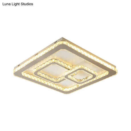 Modern Chrome Square Led Flush Mount Ceiling Lamp With Warm/White Light And Beveled Glass Available