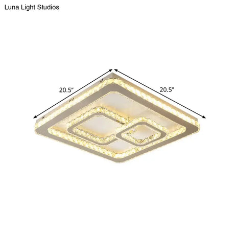 Modern Chrome Square Led Flush Mount Ceiling Lamp With Warm/White Light And Beveled Glass Available