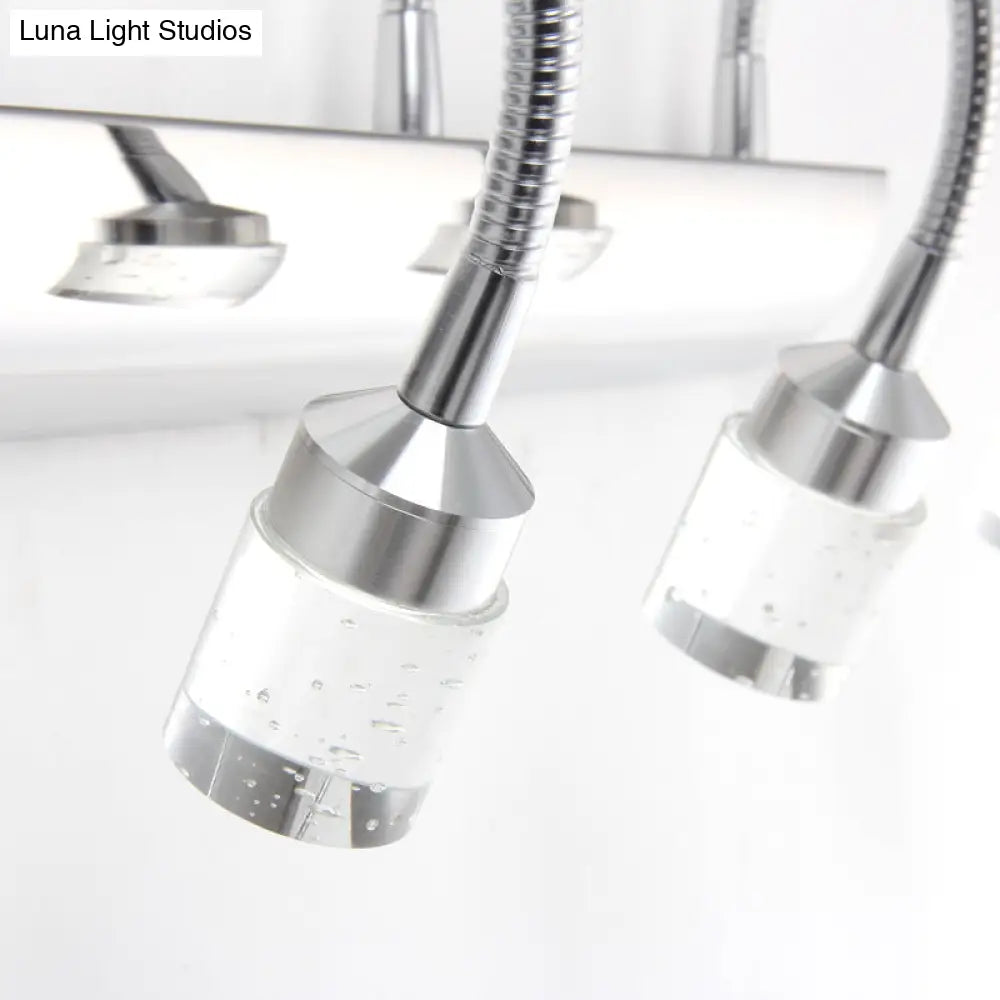 Modern Chrome Swoop Arm Led Vanity Wall Sconce With Seedy Crystal For Stylish Bath Decor