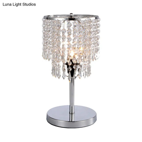 Modern Chrome Table Lamp With 2-Tier Faceted Crystal Shade - Perfect For Dining Room Desks