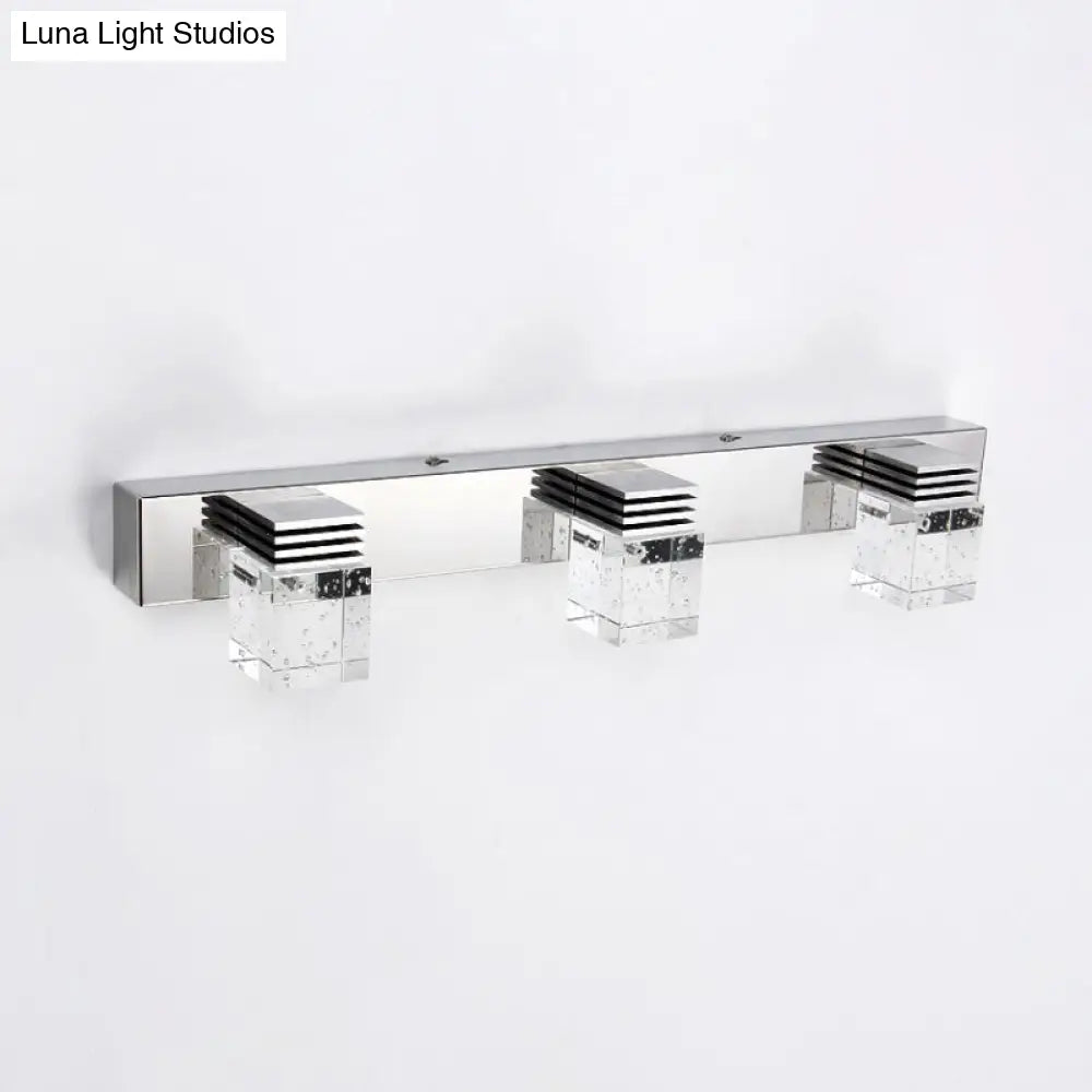 Modern Chrome Vanity Light Fixture With Clear Crystal Accents - 2/3 Bulbs Warm/White