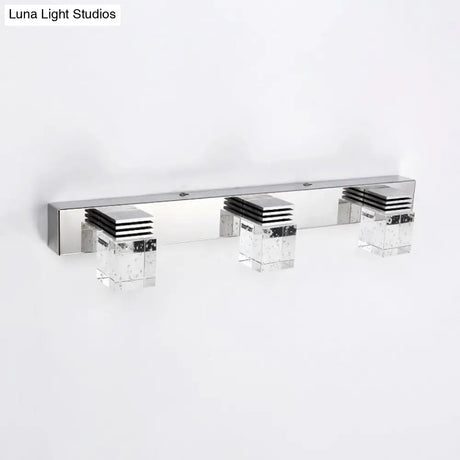 Modern Chrome Vanity Light Fixture With Clear Crystal Accents - 2/3 Bulbs Warm/White