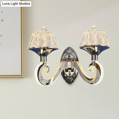 Modern Chrome Wall Lamp With Clear Crystal Accent And Luminous Arm