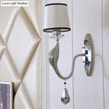 Modern Chrome Wall Lamp With Tapered Fabric Shade - Stylish Living Room Sconce Light