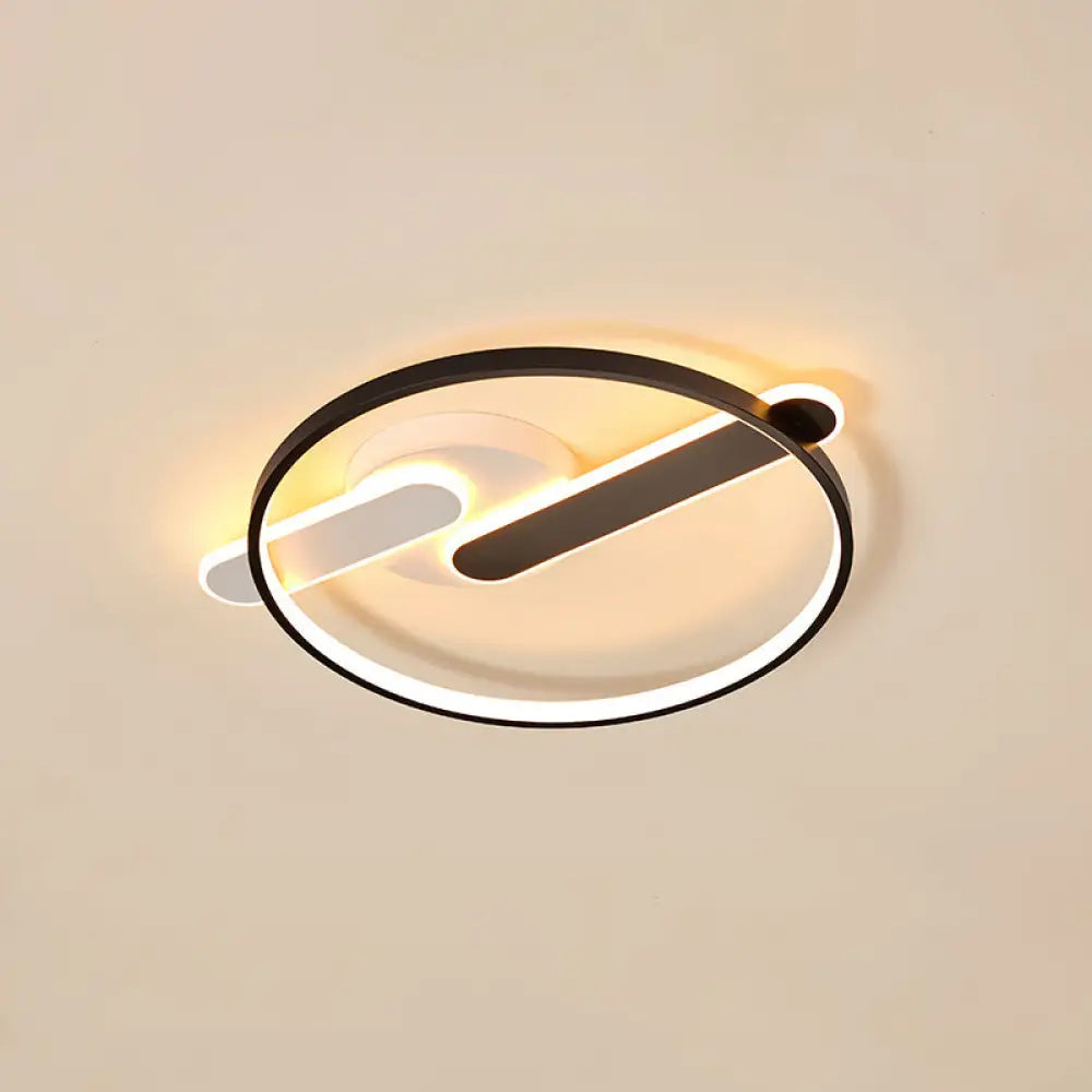 Modern Circle Led Flush Light In Black And White For Corridors - Sleek Minimalist Design / 20.5’