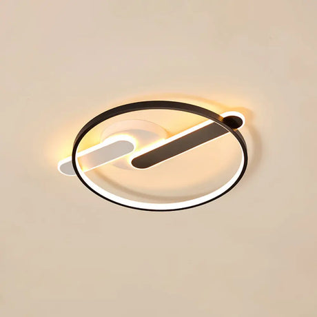 Modern Circle Led Flush Light In Black And White For Corridors - Sleek Minimalist Design / 20.5’