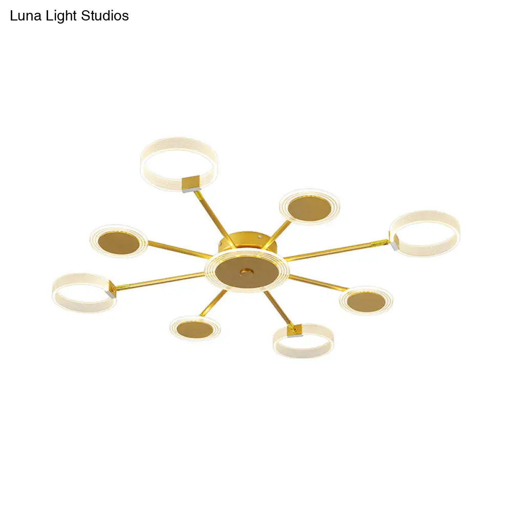 Modern Circle Semi Flush Acrylic Led Ceiling Light In Gold - 31.5’/39’ 7/9 Heads Warm/White For