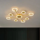 Modern Circle Semi Flush Acrylic Led Ceiling Light In Gold - 31.5/39 7/9 Heads Warm/White For Living