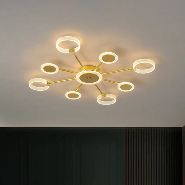 Modern Circle Semi Flush Acrylic Led Ceiling Light In Gold - 31.5/39 7/9 Heads Warm/White For Living