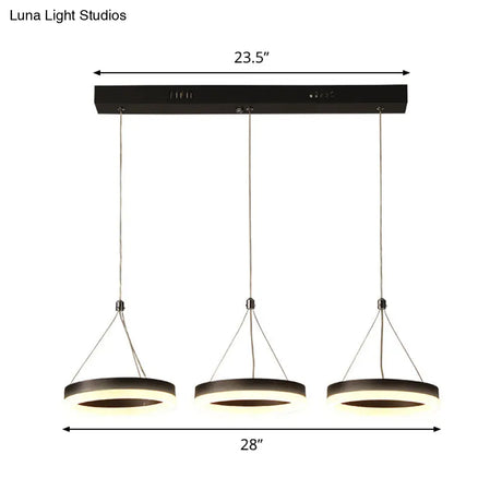 Modern Circular Acrylic Pendant With 3 Black Led Heads - Multi Light Ceiling Fixture