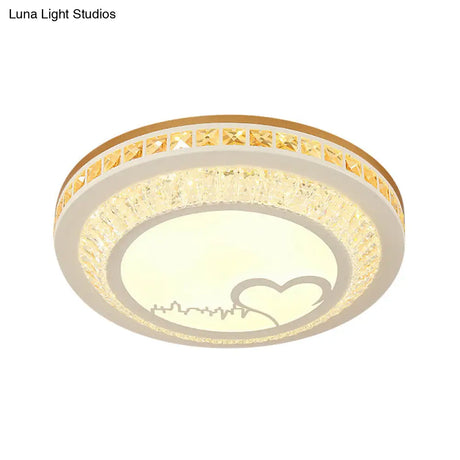Modern Circular Flushmount Led Ceiling Light With Clear Crystal And Fun Patterns – Ideal For Bedroom