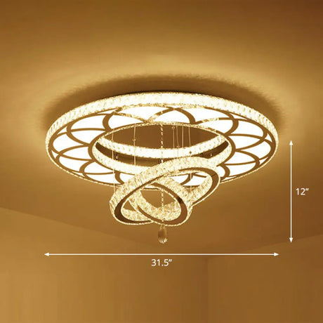 Modern Circular Led Flushmount With Clear Crystal For Living Room Ceiling / 31.5’ Round