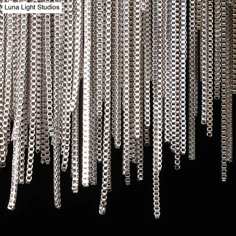 Modern Circular Metal Tassel Chain Chandelier - Living Room Pendant Lamp With 3-Colored Led Lights