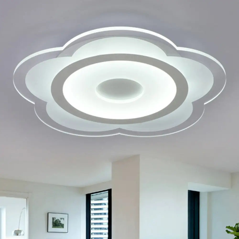 Modern Clear Acrylic Floral Led Flushmount Ceiling Light For Living Rooms / 16.5’ White