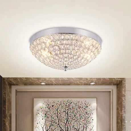Modern Clear Crystal Beads Flush Mount Ceiling Light With Ring Mesh Grid - Set Of 2 Bulbs