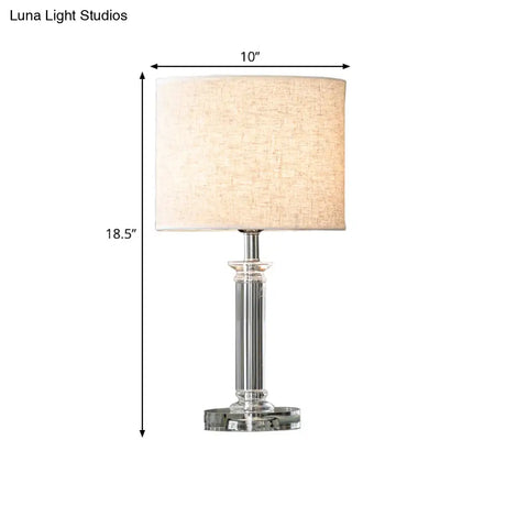 Modern Clear Crystal Drum Nightstand Lamp - 1-Light White Table Light For Living Room