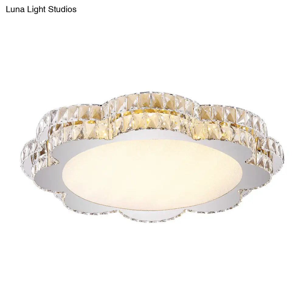 Modern Clear Crystal Flower/Octagon Led Flushmount Ceiling Lamp Minimalistic Stainless-Steel Design