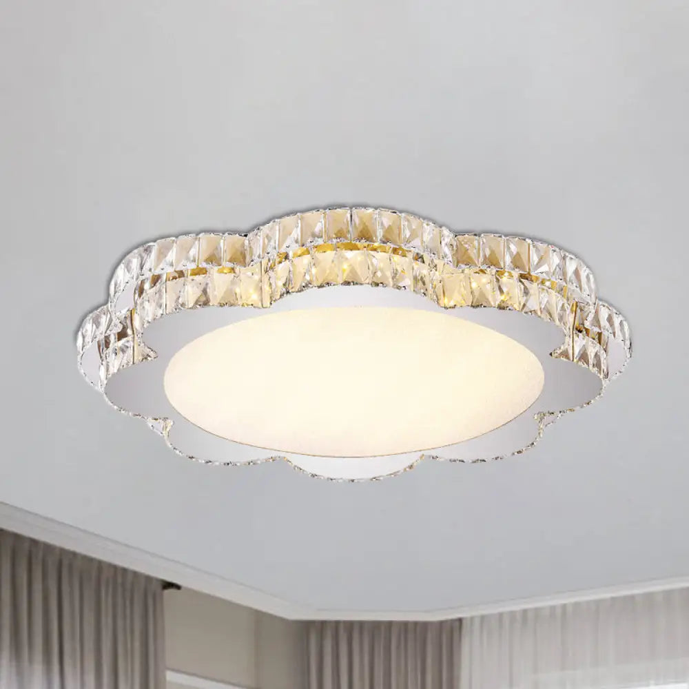 Modern Clear Crystal Flower/Octagon Led Flushmount Ceiling Lamp Minimalistic Stainless-Steel Design