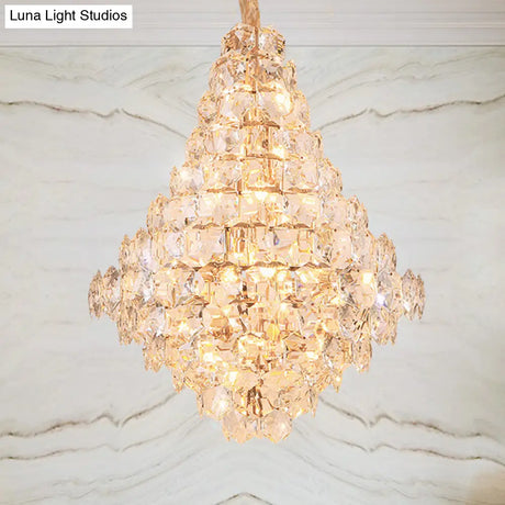 Modern Clear Crystal Glass Teardrop Chandelier - 12 Bulb Led Pendant Ceiling Light In Gold For