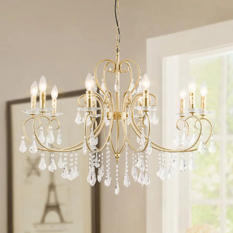 Modern Clear Crystal Gold Chandelier Lighting - Single Tier Suspension Pendant 8/10 Lights With