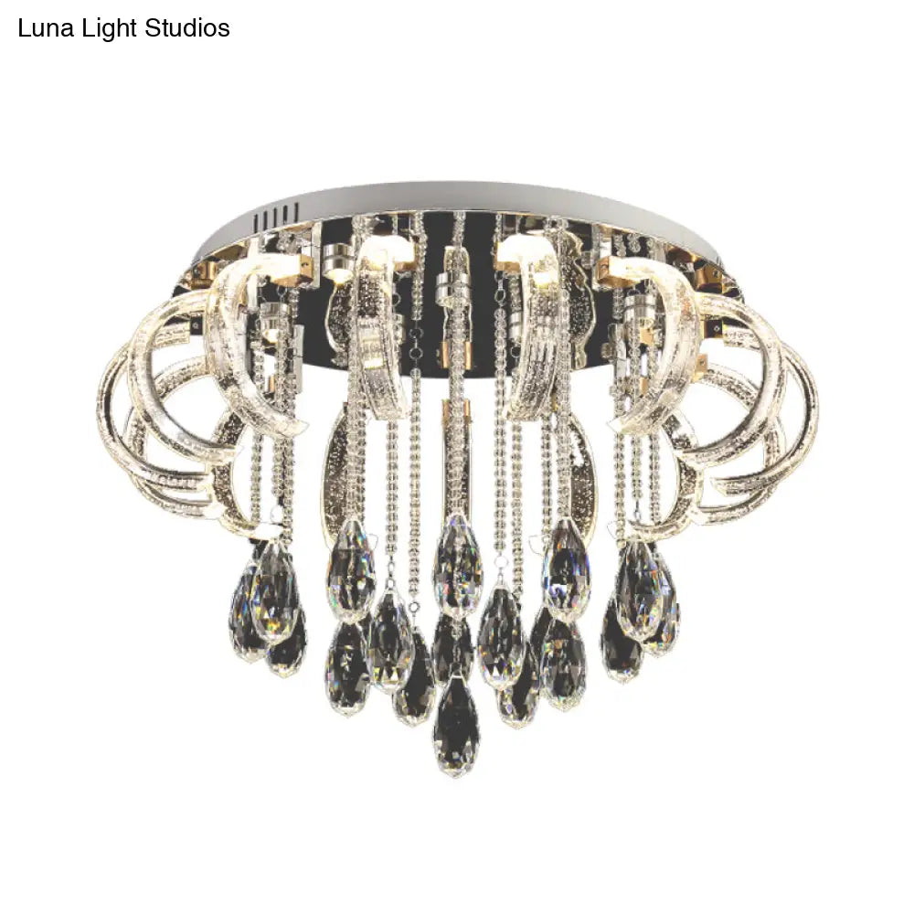 Modern Clear Crystal Led Bedroom Flush Mount Fixture With Arched Design