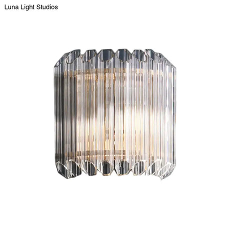 Modern Clear Crystal Wall Sconce - Half Drum Bedroom Light Fixture With 1 Simplicity