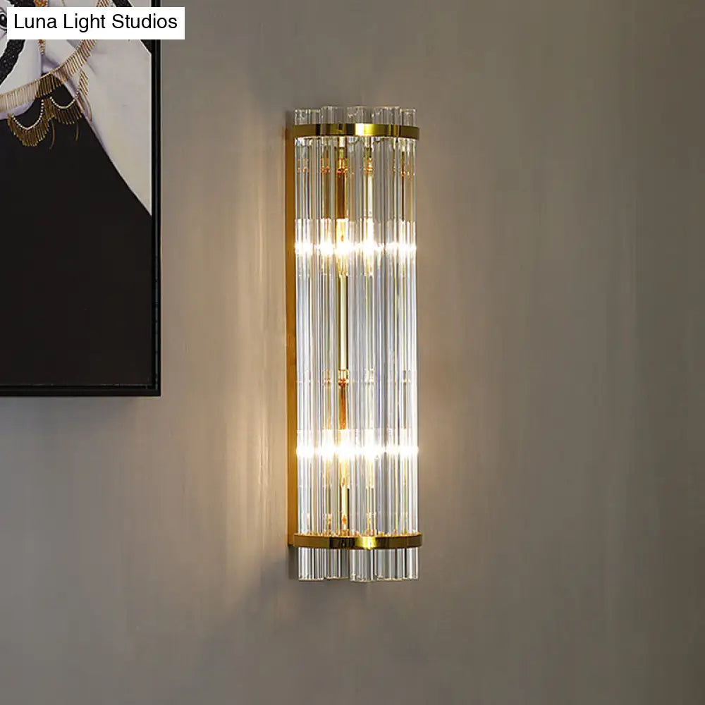 Modern Clear Crystal Wall Sconce Lamp - 2 Lights Gold Finish 14/21.5 Width