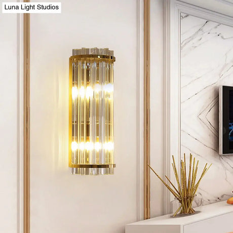Modern Clear Crystal Wall Sconce Lamp - 2 Lights Gold Finish 14/21.5 Width