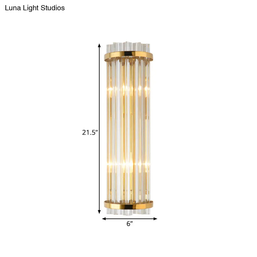 Modern Clear Crystal Wall Sconce Lamp - 2 Lights Gold Finish 14/21.5 Width