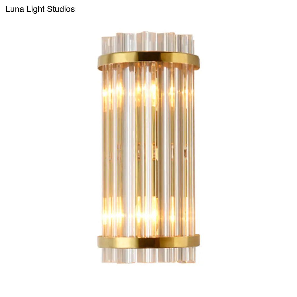 Modern Clear Crystal Wall Sconce Lamp - 2 Lights Gold Finish 14/21.5 Width