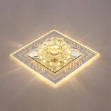 Modern Clear Floral Crystal Led Flush Mount Ceiling Light For Passage / Warm
