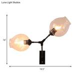 Modern Clear Glass 2-Light Bubble Shade Bedroom Wall Sconce Lamp In Black