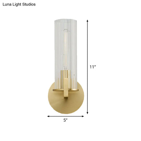 Modern Clear Glass Brass Wall Sconce With Cylinder Design - Perfect For Bedside Lighting
