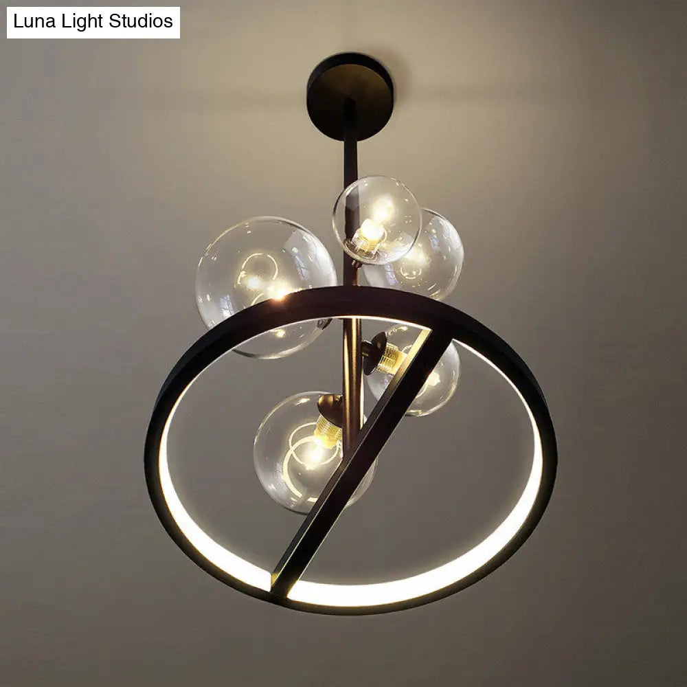 Modern Clear Glass Bubble Chandelier 5 Light Black Pendant Light with Loop Bottom