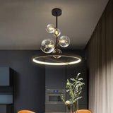 Modern Clear Glass Bubble Chandelier 5 Light Black Pendant Light with Loop Bottom Black / Large