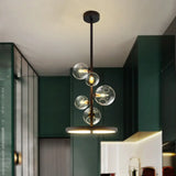 Modern Clear Glass Bubble Chandelier 5 Light Black Pendant Light with Loop Bottom Black / Small