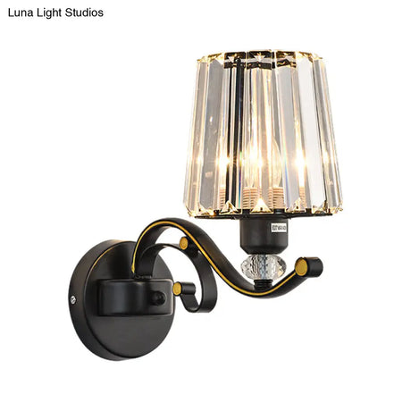 Modern Clear Glass Conic Wall Lamp - 1/2-Bulb Black Sconce Lighting With Crystal Decor