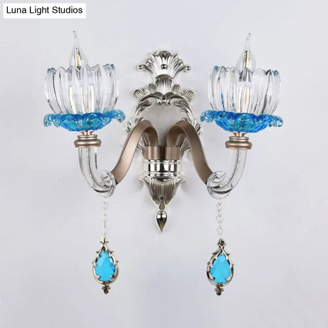 Modern Clear Glass Floral Wall Light With Chrome Finish Sconce Lamp