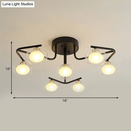 Modern Clear Glass Global Semi Flush Mount With Multiple Rod Design - 7/9 Lights Led Black Lamp