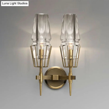 Modern Clear Glass Wall Sconce Tapered Design Gold Finish 1/2 Mount Lights
