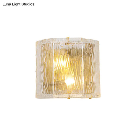 Modern Clear Ripple Glass Wall Sconce With 2 Lights - Gold Finish